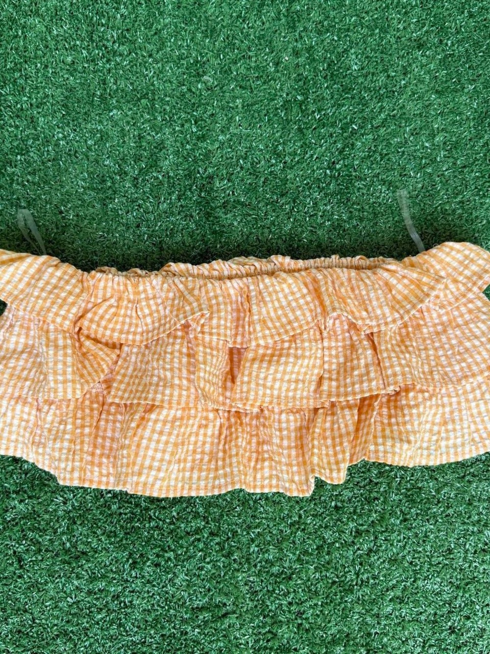 ILLA ILLA Orange and White Gingham Ruffle Bandeau